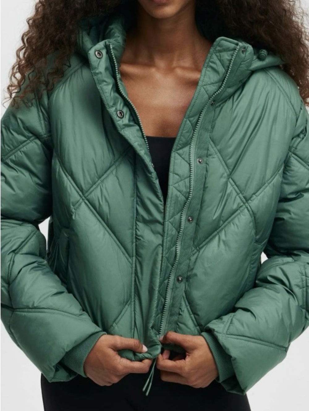 MOTHER Diamond-Quilt Hooded Puffer Jacket Cotton On The mother Puffer Green Med - Picture 2 of 10